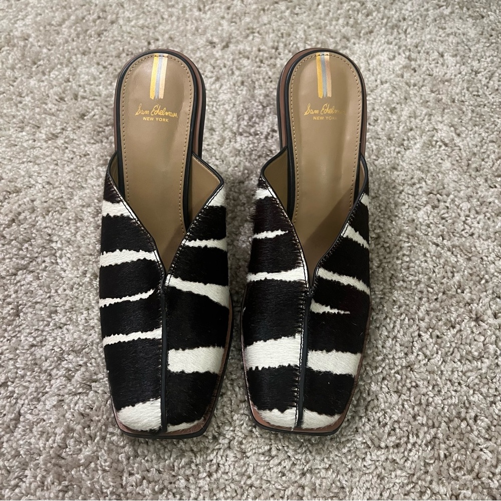 Sam Edelman Black and White Zebra Print Mules with Closed Toe